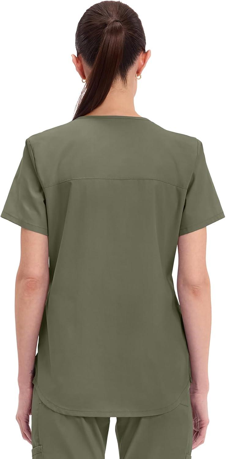 imageCherokee Scrubs for Women VNeck Top 3 Pockets Fade Resistant Soft Stretch Fabric with Shirttail Hem amp Side vents WW665Olive