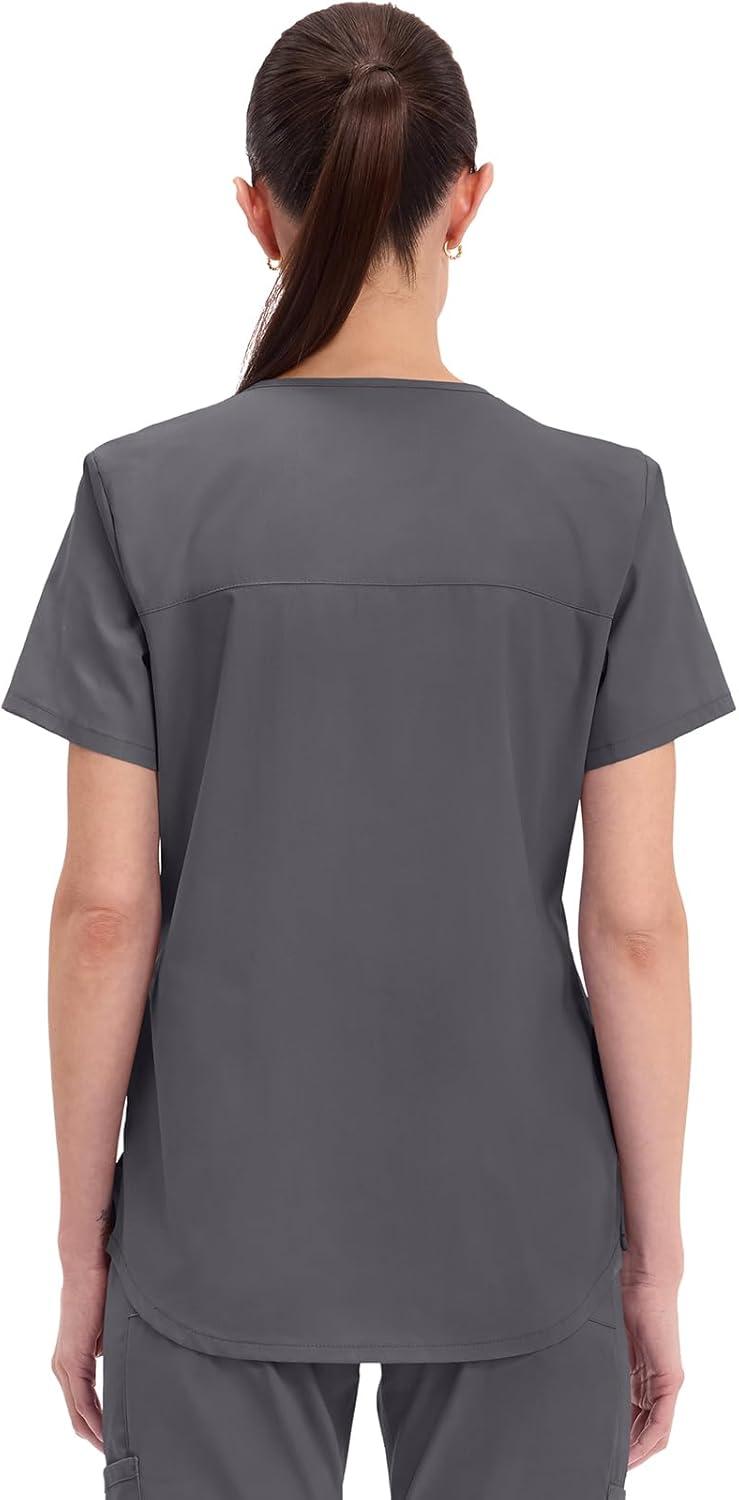 imageCherokee Scrubs for Women VNeck Top 3 Pockets Fade Resistant Soft Stretch Fabric with Shirttail Hem amp Side vents WW665Pewter