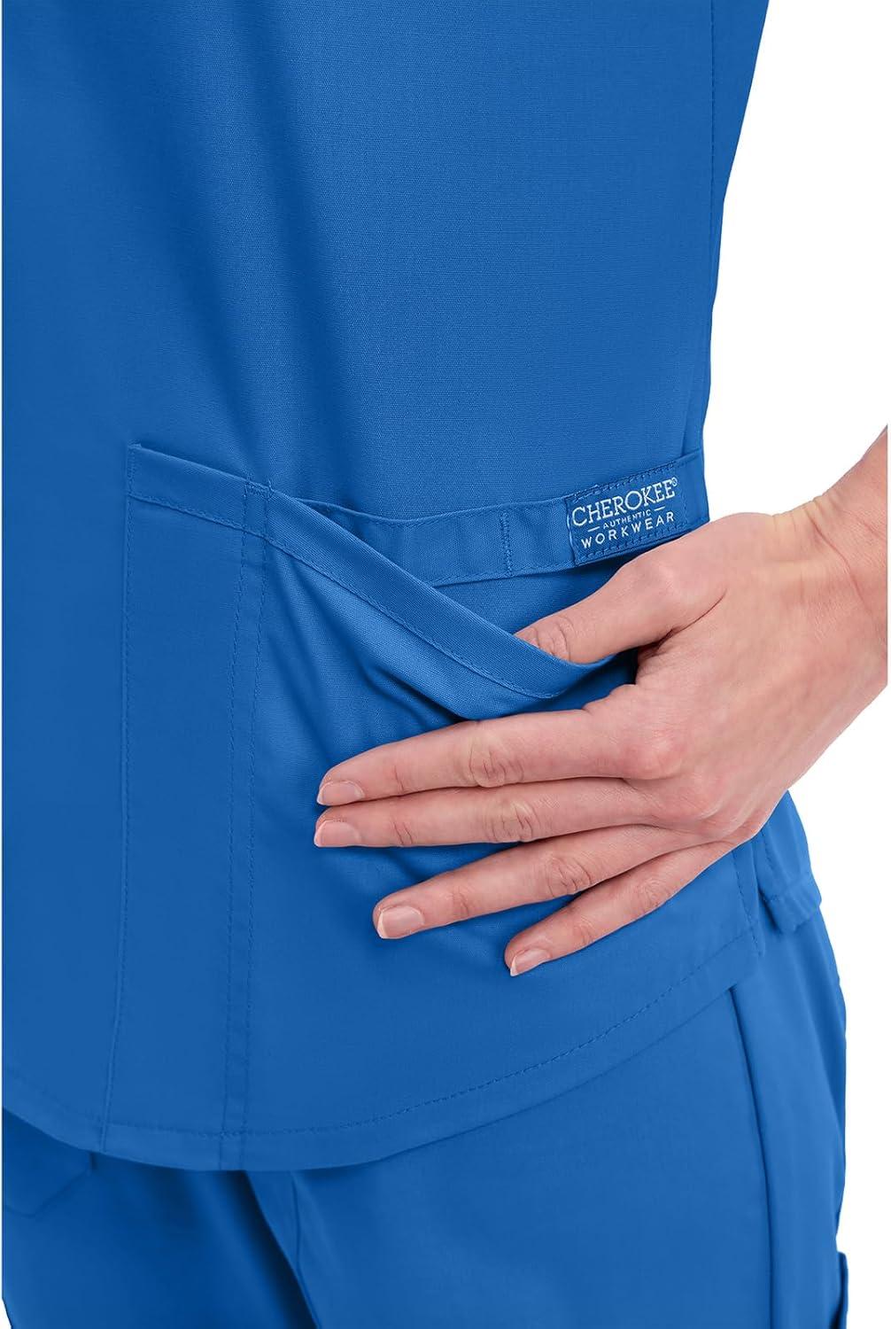 imageCherokee Scrubs for Women VNeck Top 3 Pockets Fade Resistant Soft Stretch Fabric with Shirttail Hem amp Side vents WW665Royal