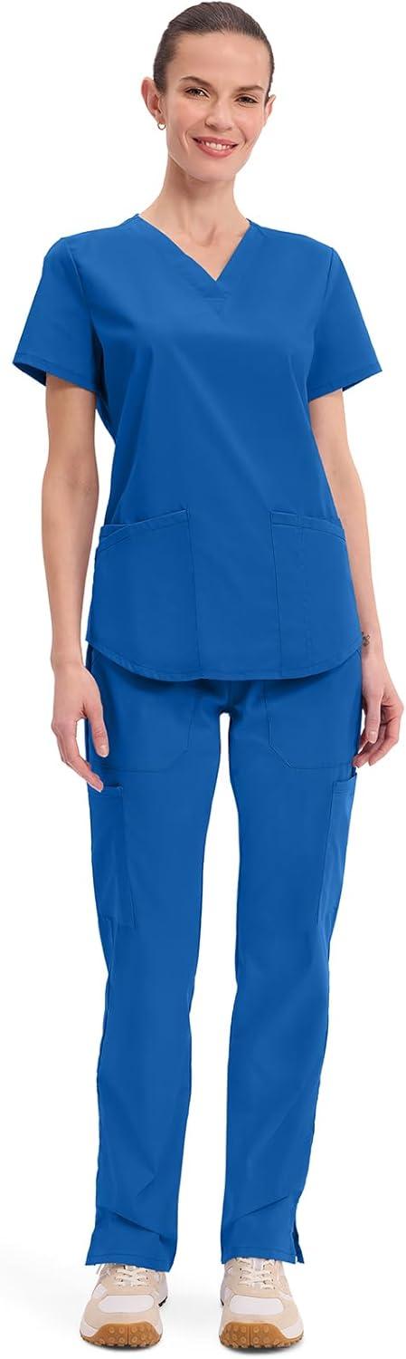 imageCherokee Scrubs for Women VNeck Top 3 Pockets Fade Resistant Soft Stretch Fabric with Shirttail Hem amp Side vents WW665Royal