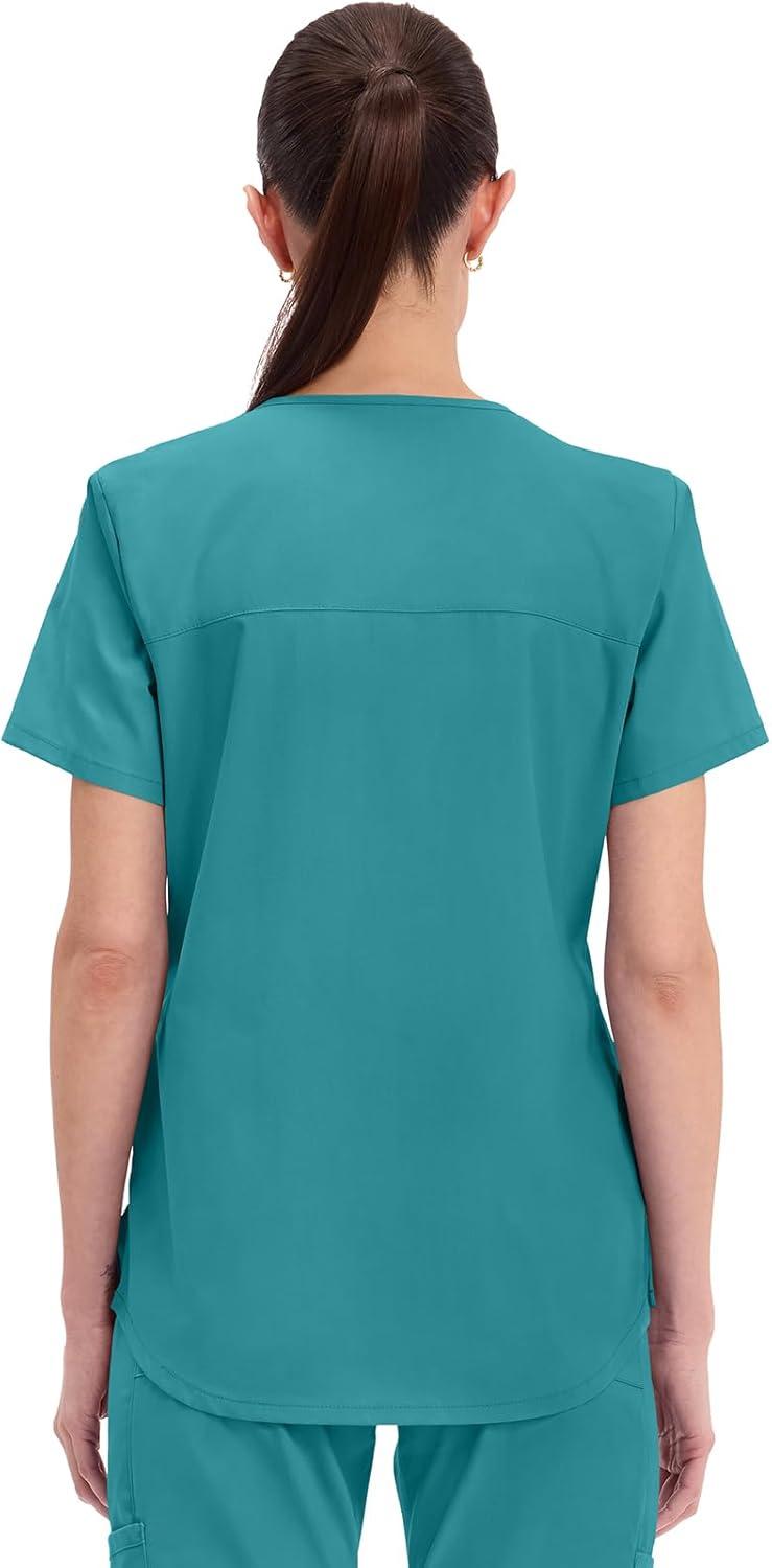 imageCherokee Scrubs for Women VNeck Top 3 Pockets Fade Resistant Soft Stretch Fabric with Shirttail Hem amp Side vents WW665Teal Blue
