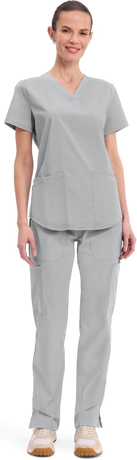 imageCherokee Scrubs for Women VNeck Top 3 Pockets Fade Resistant Soft Stretch Fabric with Shirttail Hem amp Side vents WW665Turquoise
