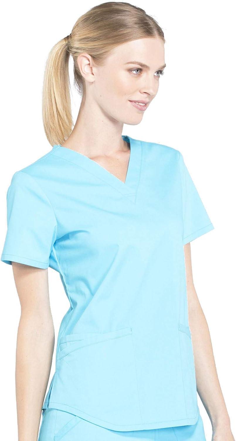 imageCherokee Scrubs for Women VNeck Top 3 Pockets Fade Resistant Soft Stretch Fabric with Shirttail Hem amp Side vents WW665Turquoise