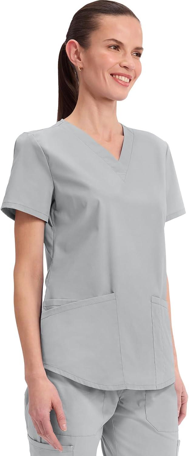 imageCherokee Scrubs for Women VNeck Top 3 Pockets Fade Resistant Soft Stretch Fabric with Shirttail Hem amp Side vents WW665Turquoise