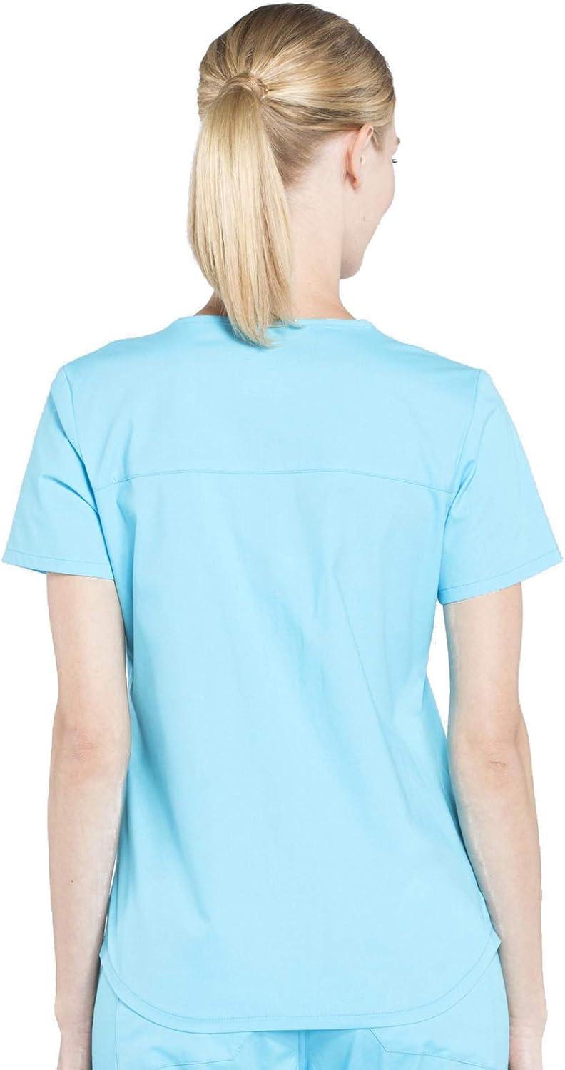 imageCherokee Scrubs for Women VNeck Top 3 Pockets Fade Resistant Soft Stretch Fabric with Shirttail Hem amp Side vents WW665Turquoise