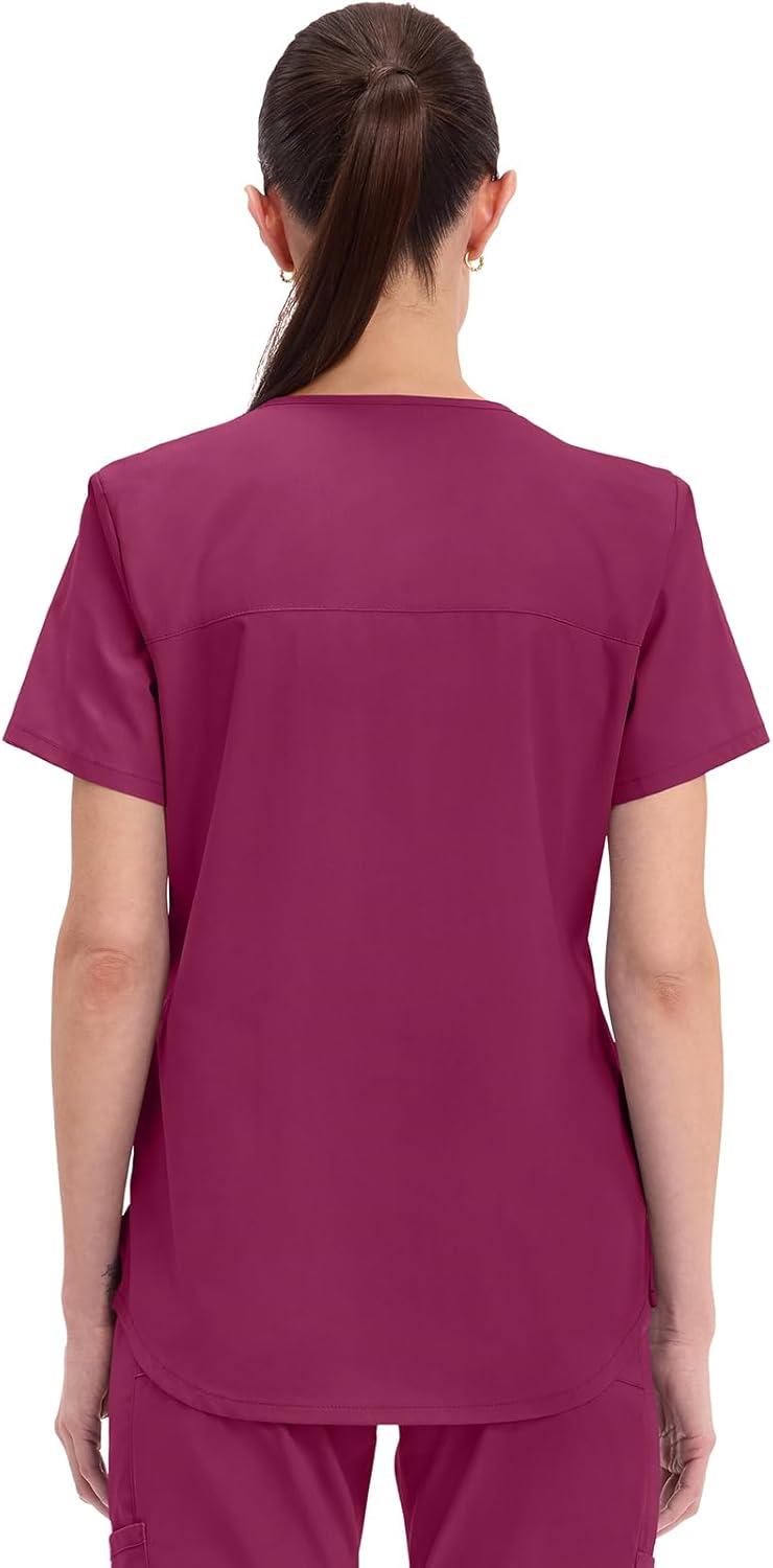 imageCherokee Scrubs for Women VNeck Top 3 Pockets Fade Resistant Soft Stretch Fabric with Shirttail Hem amp Side vents WW665Wine