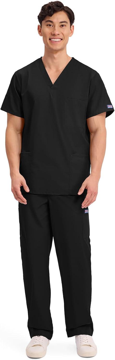 imageCherokee Scrubs for Women and Men Unisex VNeck Nursing Scrub Top with 3 Pockets Side Vents amp Easy Care Fabric 4876Black