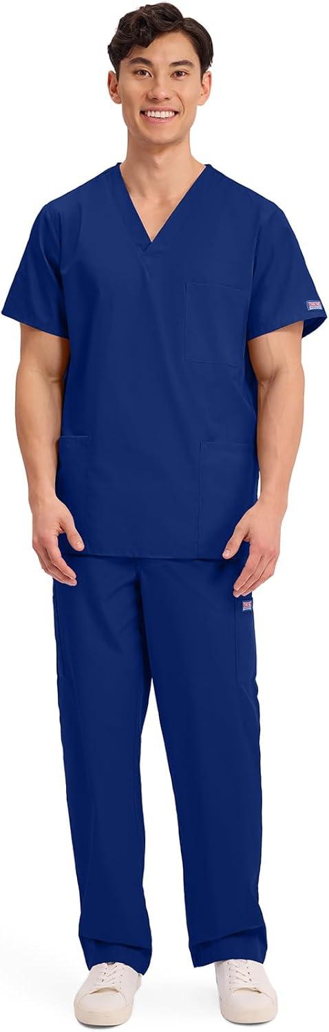 imageCherokee Scrubs for Women and Men Unisex VNeck Nursing Scrub Top with 3 Pockets Side Vents amp Easy Care Fabric 4876Galaxy Blue