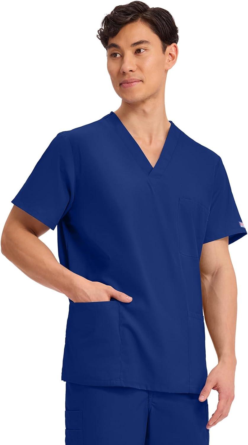 imageCherokee Scrubs for Women and Men Unisex VNeck Nursing Scrub Top with 3 Pockets Side Vents amp Easy Care Fabric 4876Galaxy Blue