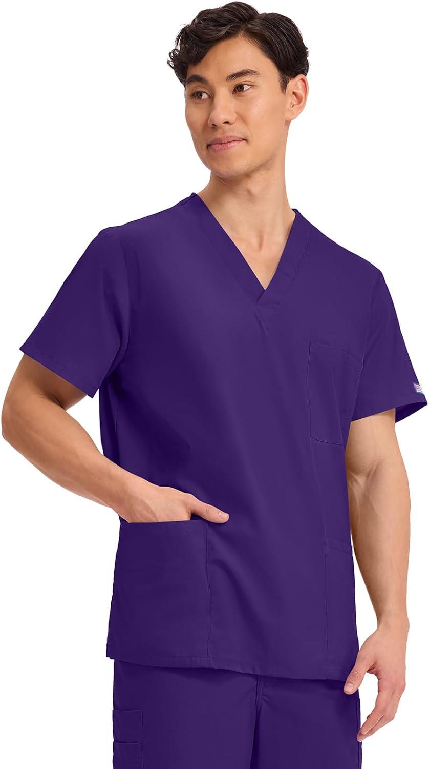 imageCherokee Scrubs for Women and Men Unisex VNeck Nursing Scrub Top with 3 Pockets Side Vents amp Easy Care Fabric 4876Grape