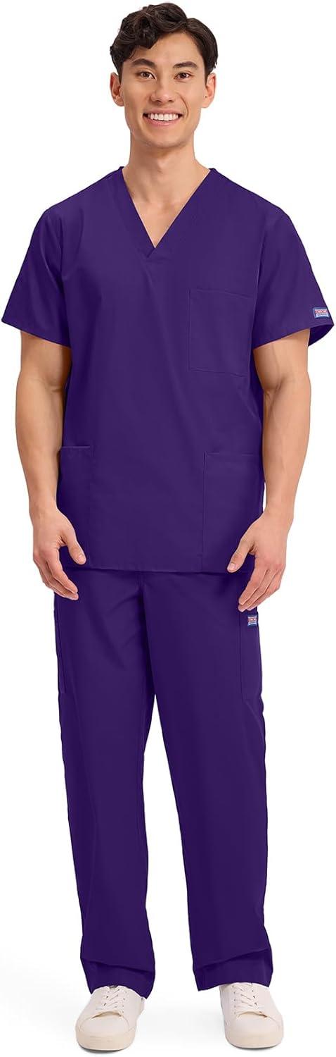 imageCherokee Scrubs for Women and Men Unisex VNeck Nursing Scrub Top with 3 Pockets Side Vents amp Easy Care Fabric 4876Grape