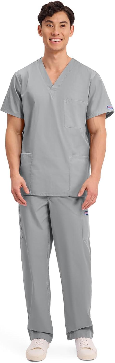 imageCherokee Scrubs for Women and Men Unisex VNeck Nursing Scrub Top with 3 Pockets Side Vents amp Easy Care Fabric 4876Grey