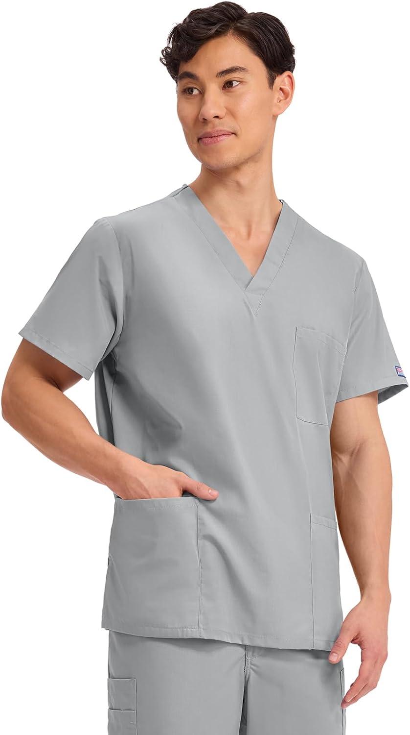 imageCherokee Scrubs for Women and Men Unisex VNeck Nursing Scrub Top with 3 Pockets Side Vents amp Easy Care Fabric 4876Grey
