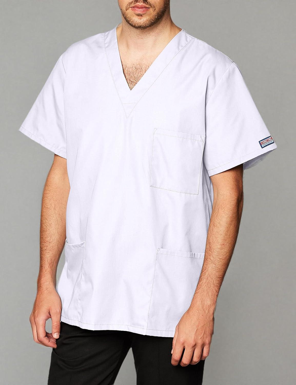 imageCherokee Scrubs for Women and Men Unisex VNeck Nursing Scrub Top with 3 Pockets Side Vents amp Easy Care Fabric 4876White