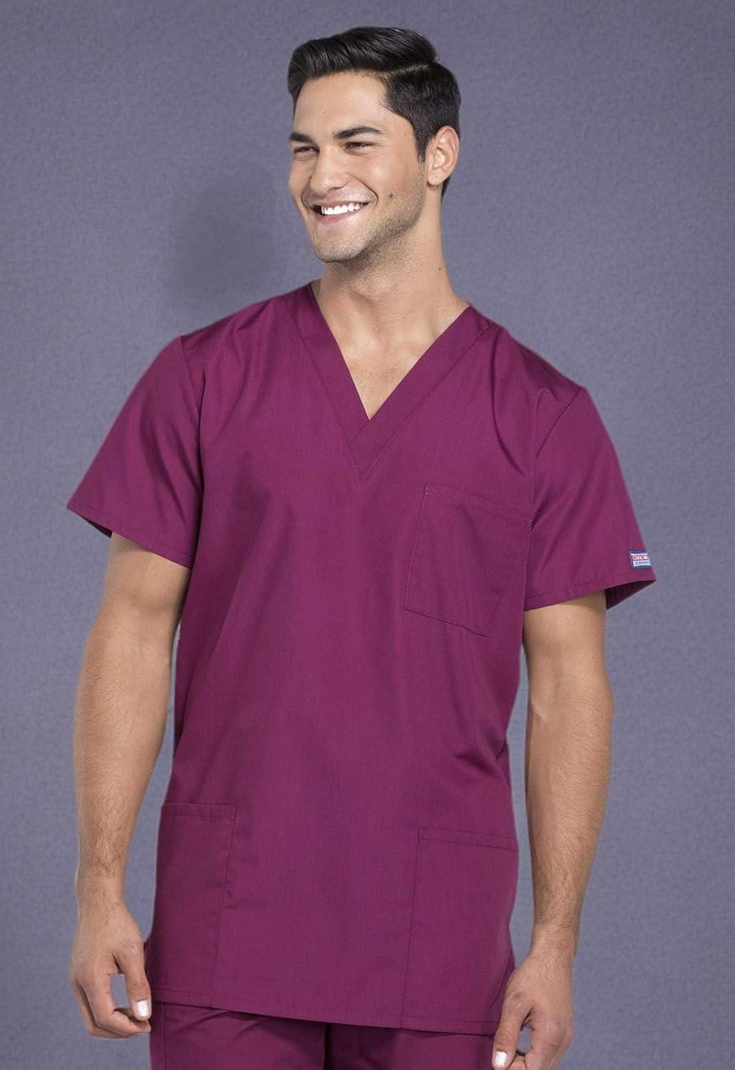 imageCherokee Scrubs for Women and Men Unisex VNeck Nursing Scrub Top with 3 Pockets Side Vents amp Easy Care Fabric 4876Wine