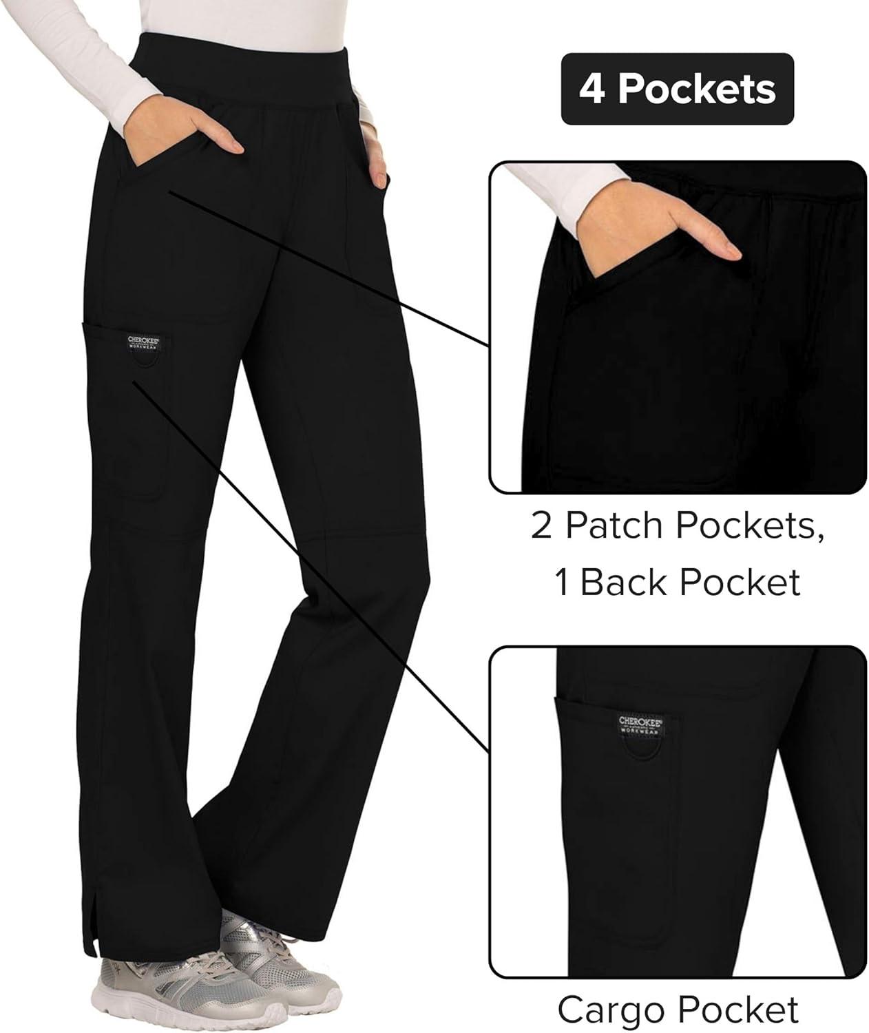 imageCherokee Women Scrub Pant with Straight Leg Pullon Pant Medical Bottom with 4 Pocket amp 2Way Stretch Fabric WW110Black