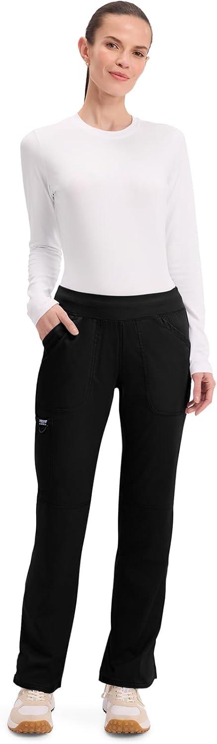 imageCherokee Women Scrub Pant with Straight Leg Pullon Pant Medical Bottom with 4 Pocket amp 2Way Stretch Fabric WW110Black