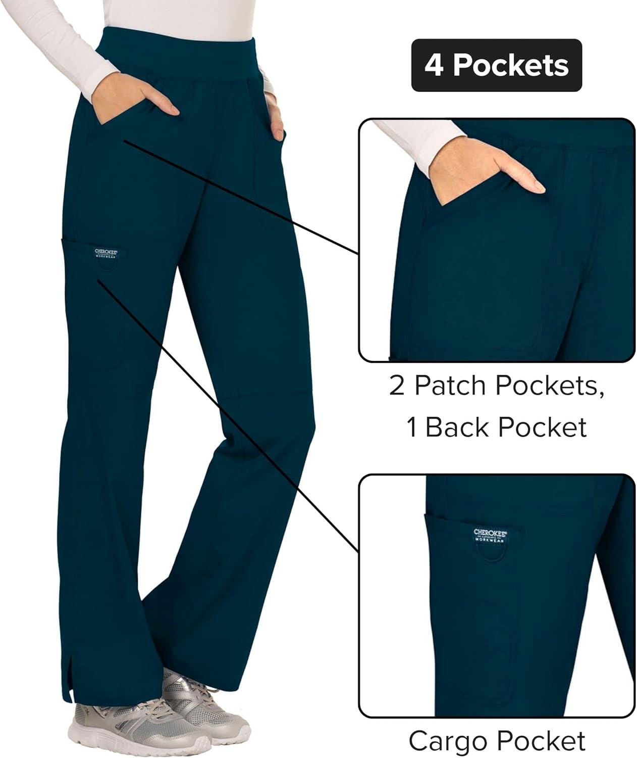 imageCherokee Women Scrub Pant with Straight Leg Pullon Pant Medical Bottom with 4 Pocket amp 2Way Stretch Fabric WW110Caribbean Blue