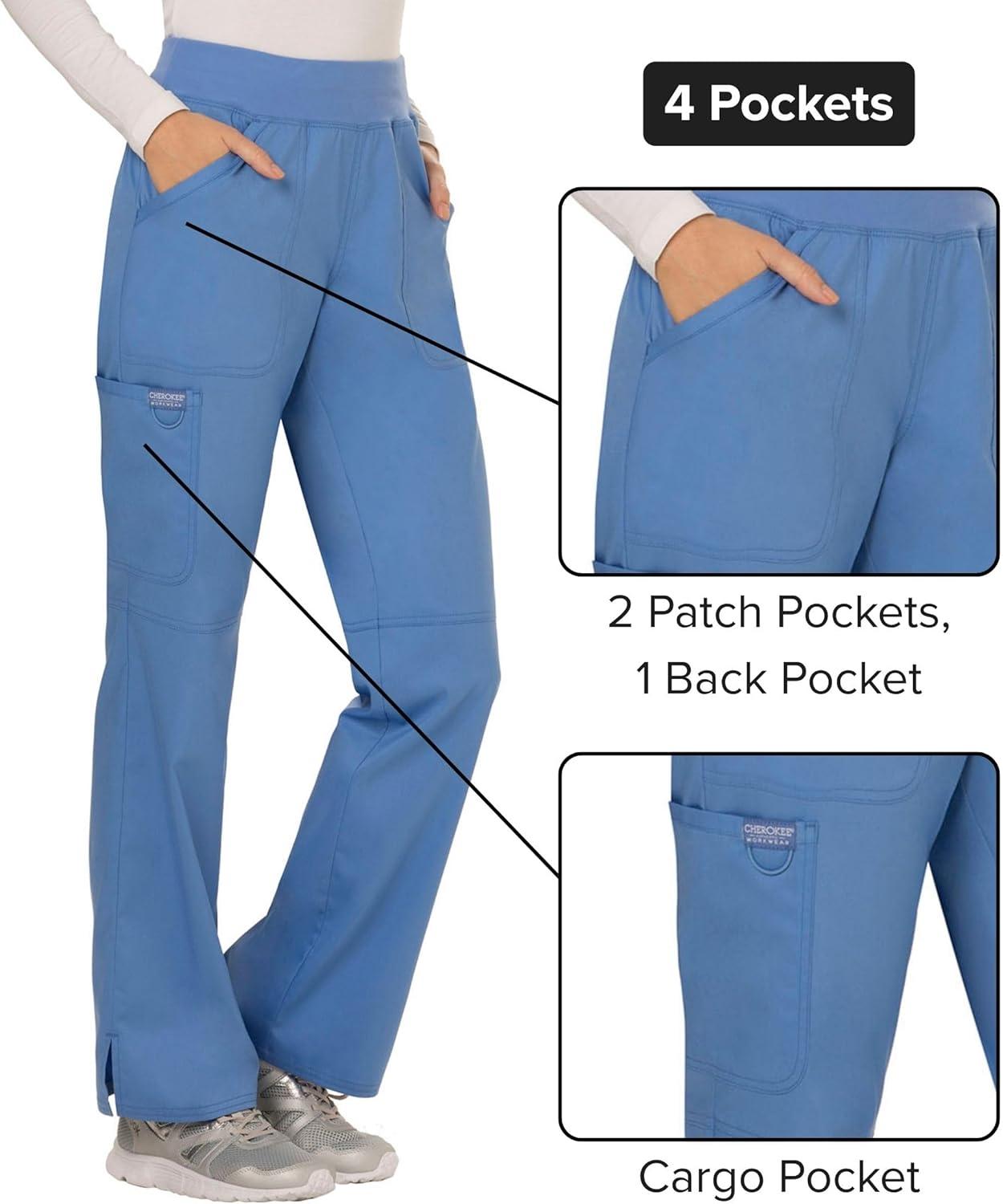 imageCherokee Women Scrub Pant with Straight Leg Pullon Pant Medical Bottom with 4 Pocket amp 2Way Stretch Fabric WW110Ciel Blue
