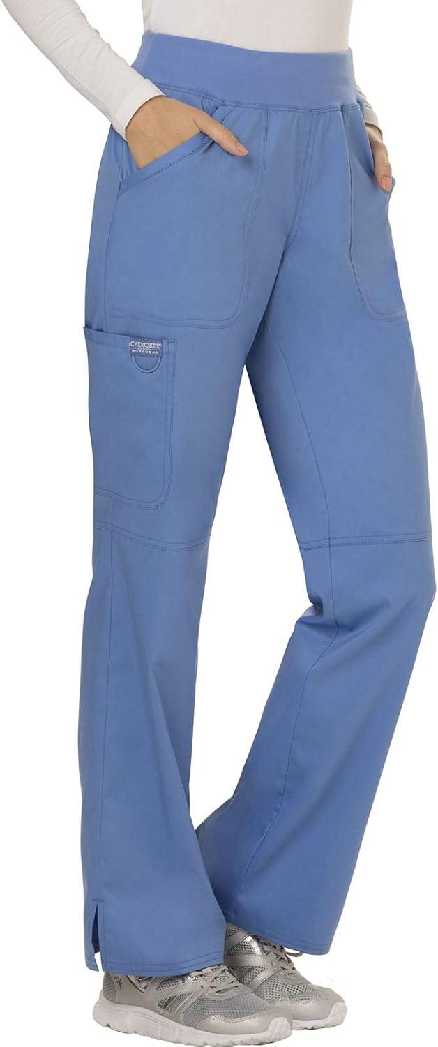 imageCherokee Women Scrub Pant with Straight Leg Pullon Pant Medical Bottom with 4 Pocket amp 2Way Stretch Fabric WW110Ciel Blue