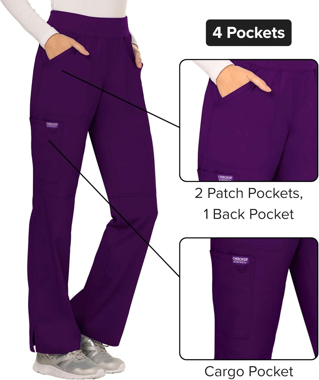 imageCherokee Women Scrub Pant with Straight Leg Pullon Pant Medical Bottom with 4 Pocket amp 2Way Stretch Fabric WW110Eggplant