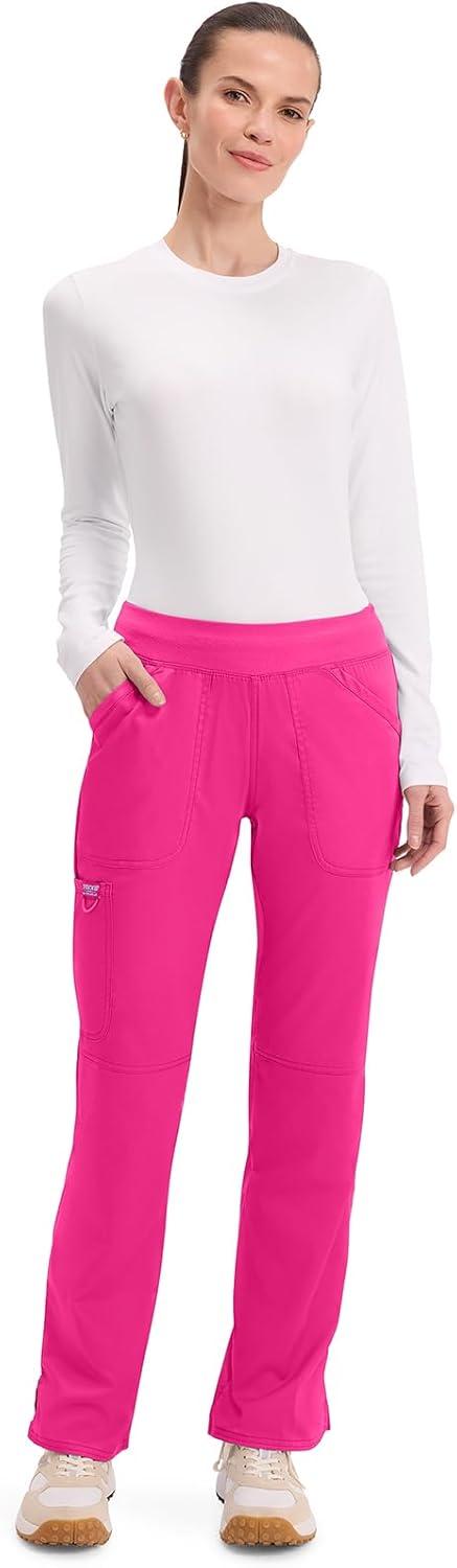 imageCherokee Women Scrub Pant with Straight Leg Pullon Pant Medical Bottom with 4 Pocket amp 2Way Stretch Fabric WW110Electric Pink
