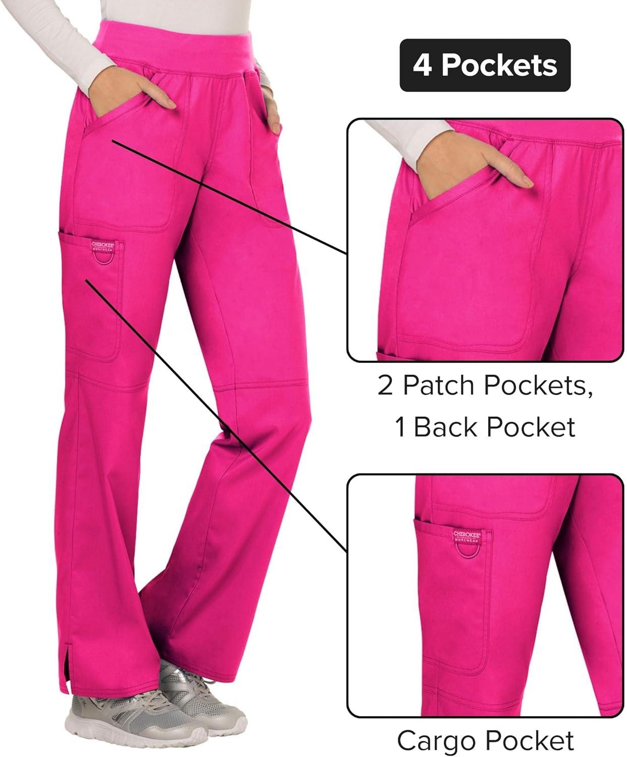 imageCherokee Women Scrub Pant with Straight Leg Pullon Pant Medical Bottom with 4 Pocket amp 2Way Stretch Fabric WW110Electric Pink