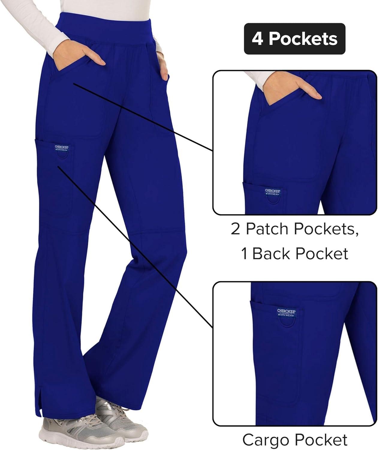 imageCherokee Women Scrub Pant with Straight Leg Pullon Pant Medical Bottom with 4 Pocket amp 2Way Stretch Fabric WW110Galaxy Blue