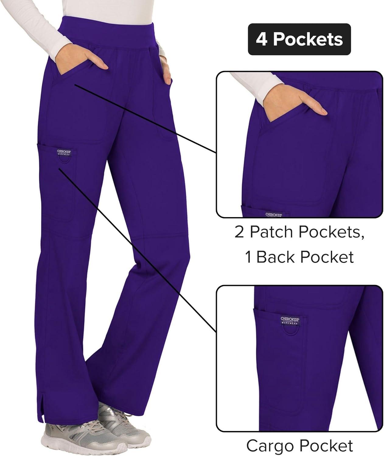 imageCherokee Women Scrub Pant with Straight Leg Pullon Pant Medical Bottom with 4 Pocket amp 2Way Stretch Fabric WW110Grape
