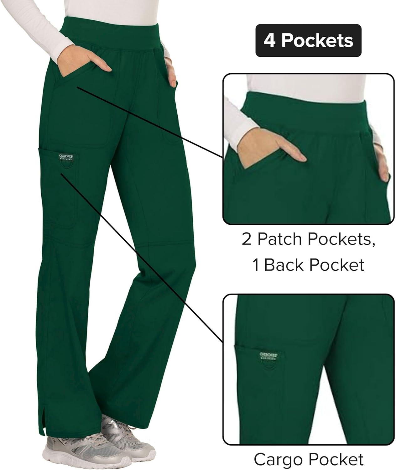 imageCherokee Women Scrub Pant with Straight Leg Pullon Pant Medical Bottom with 4 Pocket amp 2Way Stretch Fabric WW110Hunter Green