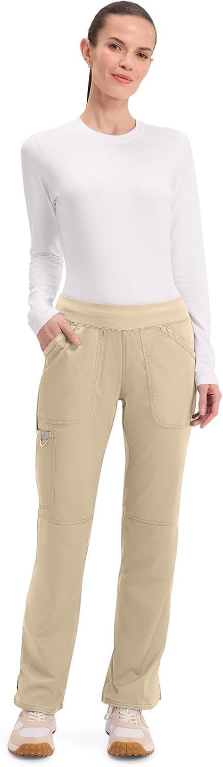imageCherokee Women Scrub Pant with Straight Leg Pullon Pant Medical Bottom with 4 Pocket amp 2Way Stretch Fabric WW110Khaki