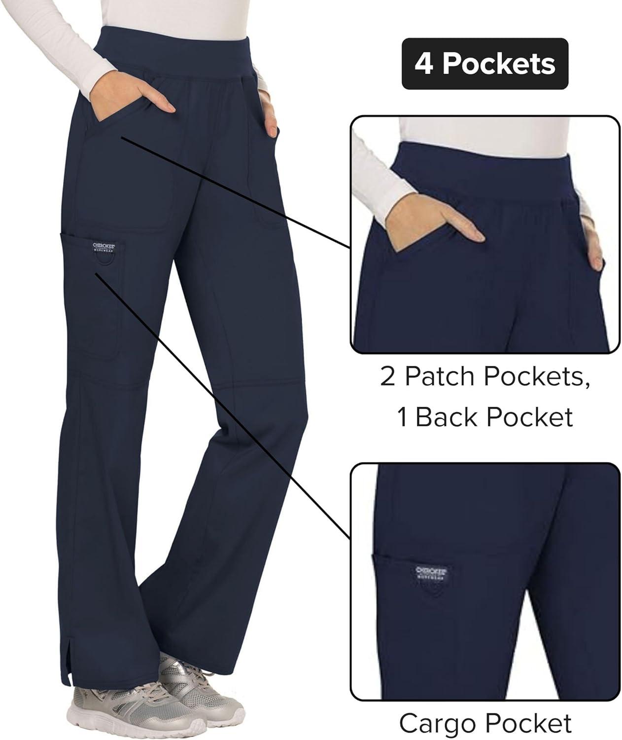 imageCherokee Women Scrub Pant with Straight Leg Pullon Pant Medical Bottom with 4 Pocket amp 2Way Stretch Fabric WW110Navy