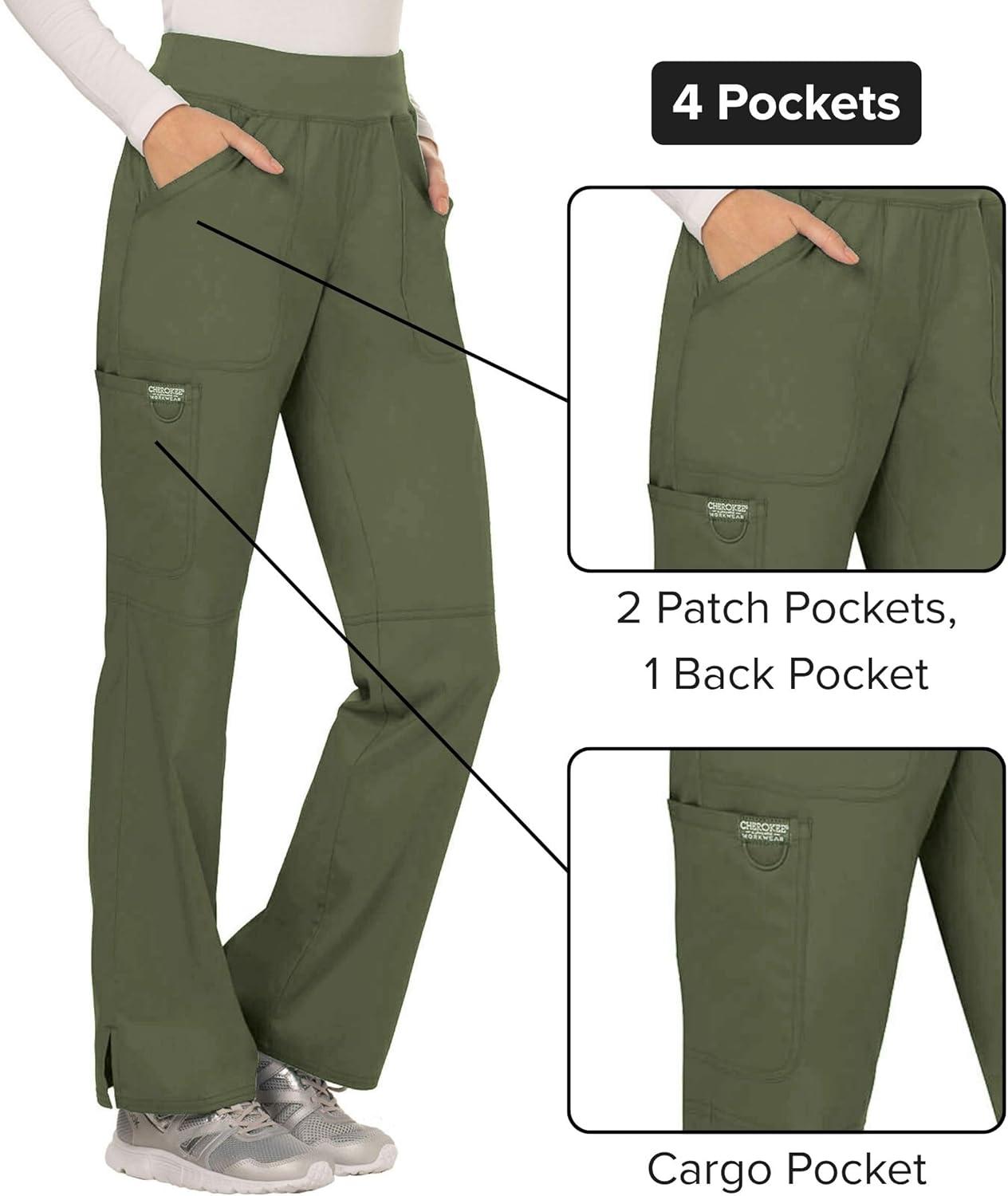 imageCherokee Women Scrub Pant with Straight Leg Pullon Pant Medical Bottom with 4 Pocket amp 2Way Stretch Fabric WW110Olive