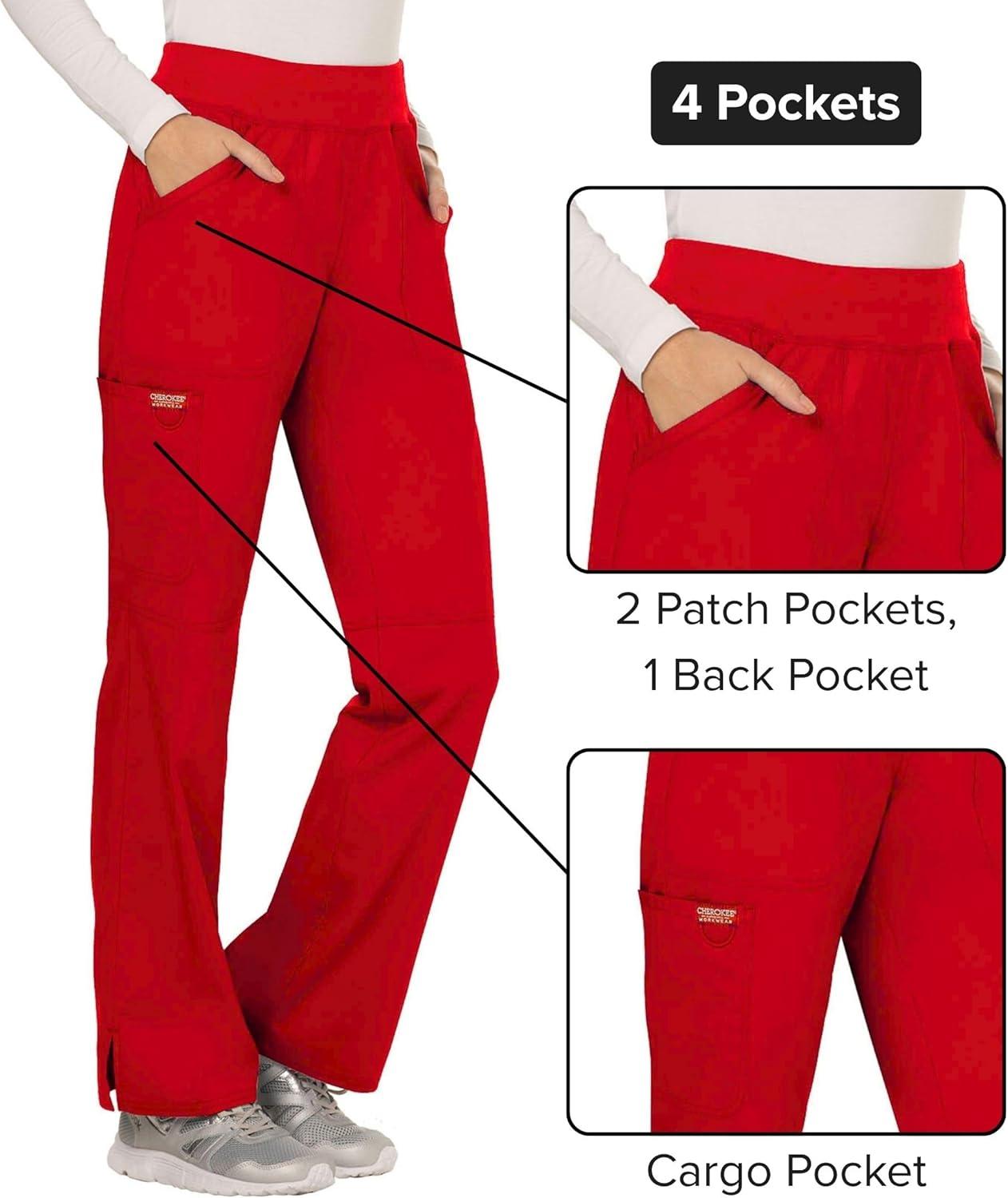 imageCherokee Women Scrub Pant with Straight Leg Pullon Pant Medical Bottom with 4 Pocket amp 2Way Stretch Fabric WW110Red