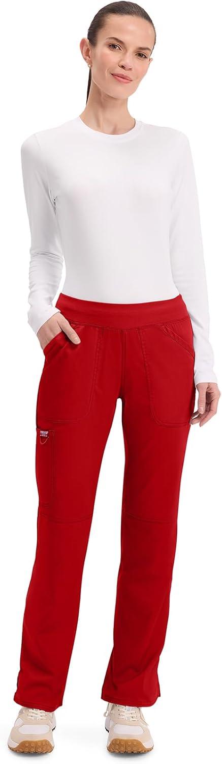 imageCherokee Women Scrub Pant with Straight Leg Pullon Pant Medical Bottom with 4 Pocket amp 2Way Stretch Fabric WW110Red