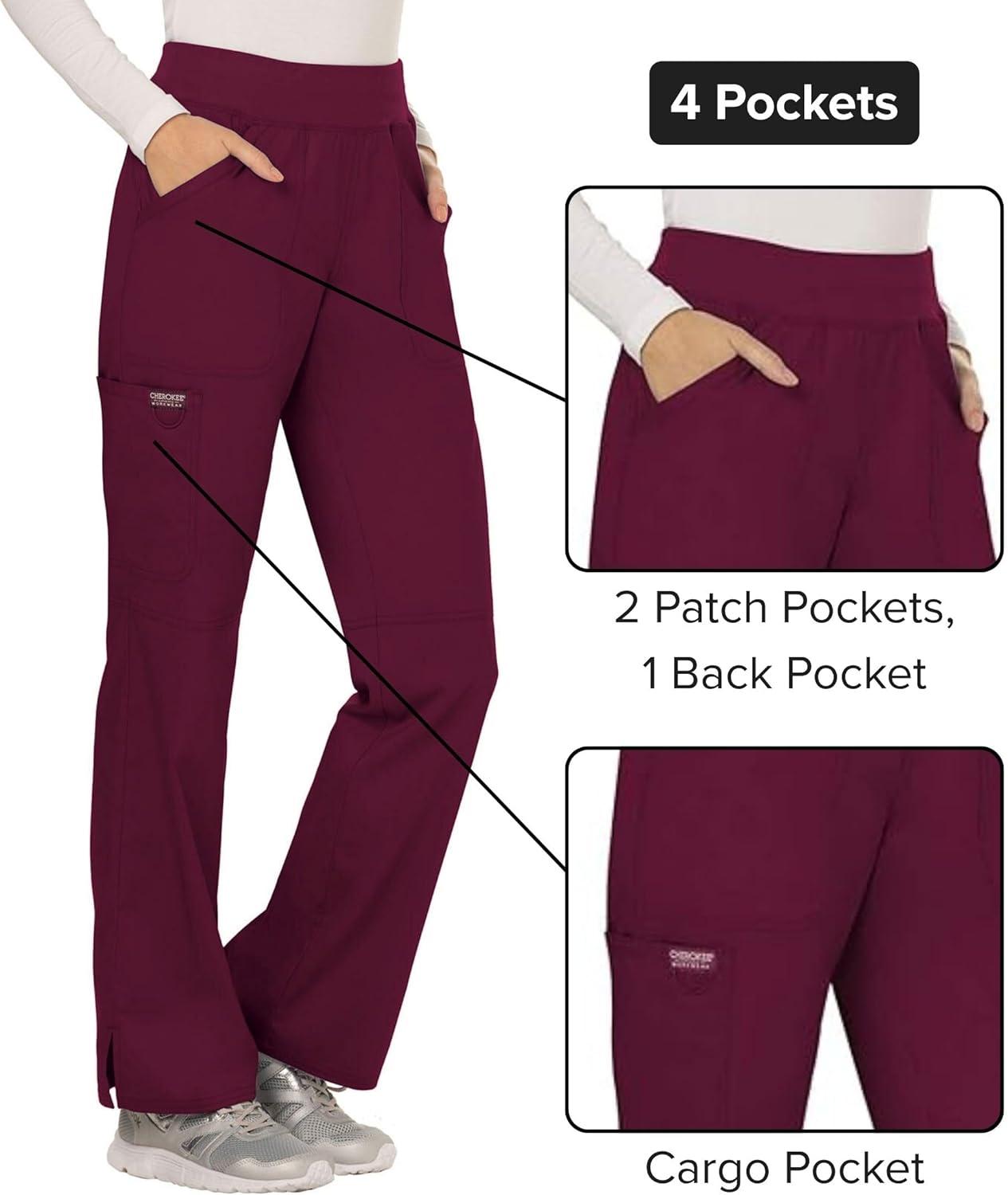 imageCherokee Women Scrub Pant with Straight Leg Pullon Pant Medical Bottom with 4 Pocket amp 2Way Stretch Fabric WW110Wine