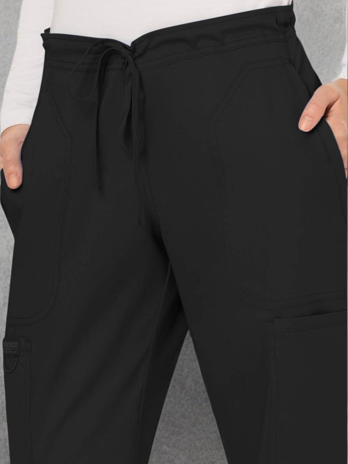 imageCherokee Women Scrubs Pant Workwear Revolution Mid Rise Moderate Flare Drawstring WW120Black