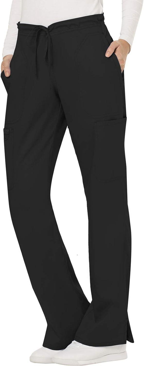 imageCherokee Women Scrubs Pant Workwear Revolution Mid Rise Moderate Flare Drawstring WW120Black