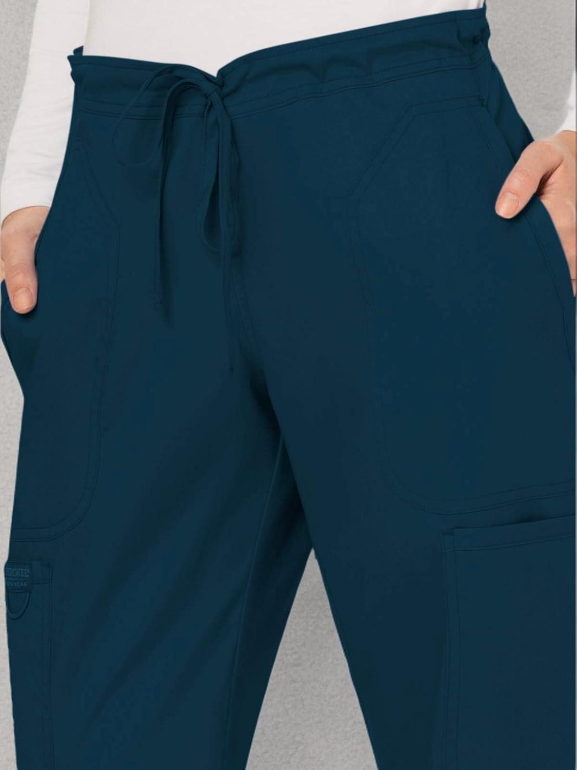 imageCherokee Women Scrubs Pant Workwear Revolution Mid Rise Moderate Flare Drawstring WW120Caribbean Blue