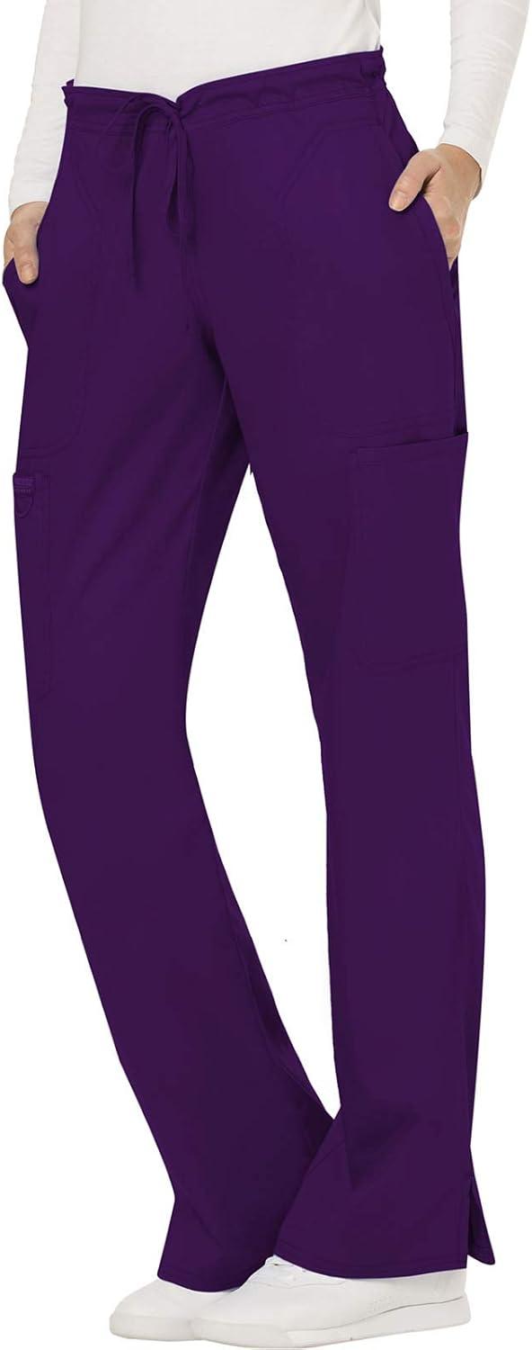 imageCherokee Women Scrubs Pant Workwear Revolution Mid Rise Moderate Flare Drawstring WW120Eggplant