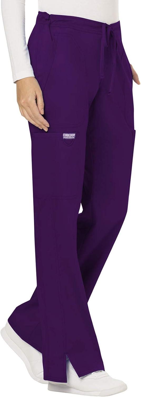 imageCherokee Women Scrubs Pant Workwear Revolution Mid Rise Moderate Flare Drawstring WW120Eggplant