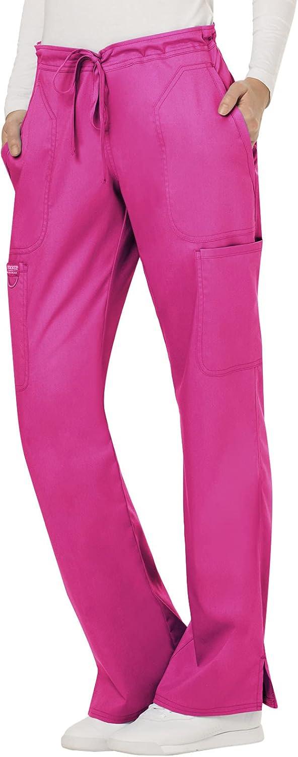 imageCherokee Women Scrubs Pant Workwear Revolution Mid Rise Moderate Flare Drawstring WW120Electric Pink
