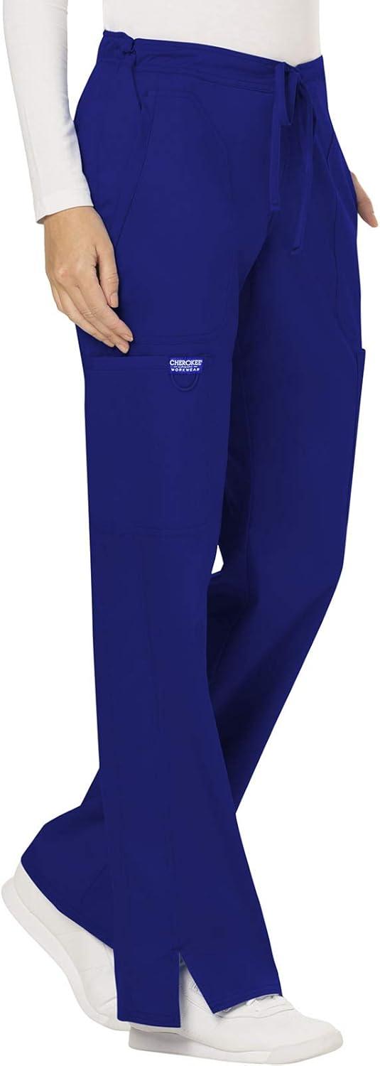 imageCherokee Women Scrubs Pant Workwear Revolution Mid Rise Moderate Flare Drawstring WW120Galaxy Blue