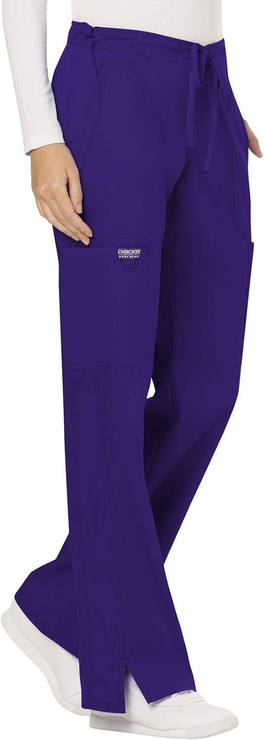 imageCherokee Women Scrubs Pant Workwear Revolution Mid Rise Moderate Flare Drawstring WW120Grape