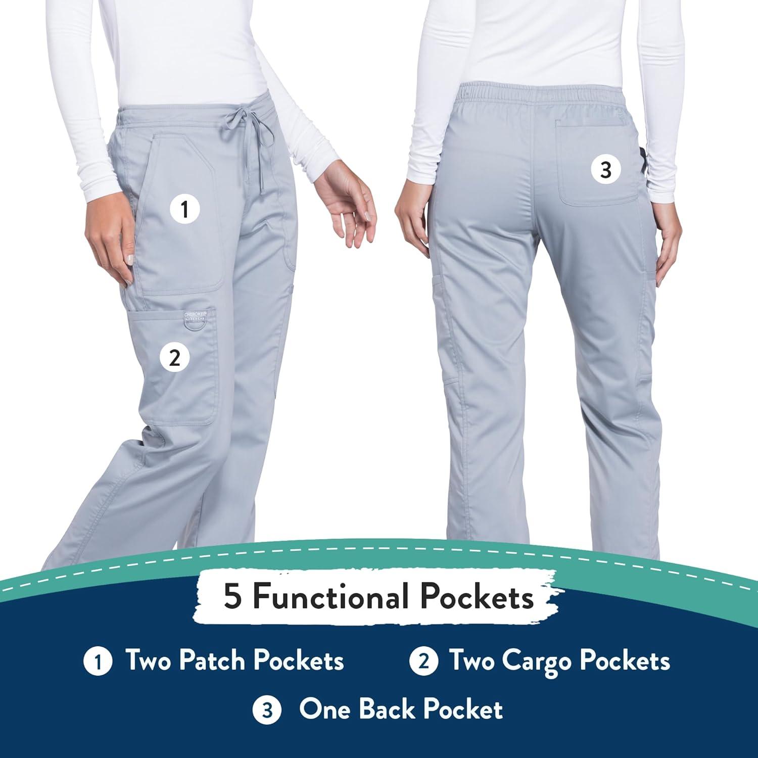 imageCherokee Women Scrubs Pant Workwear Revolution Mid Rise Moderate Flare Drawstring WW120Grey