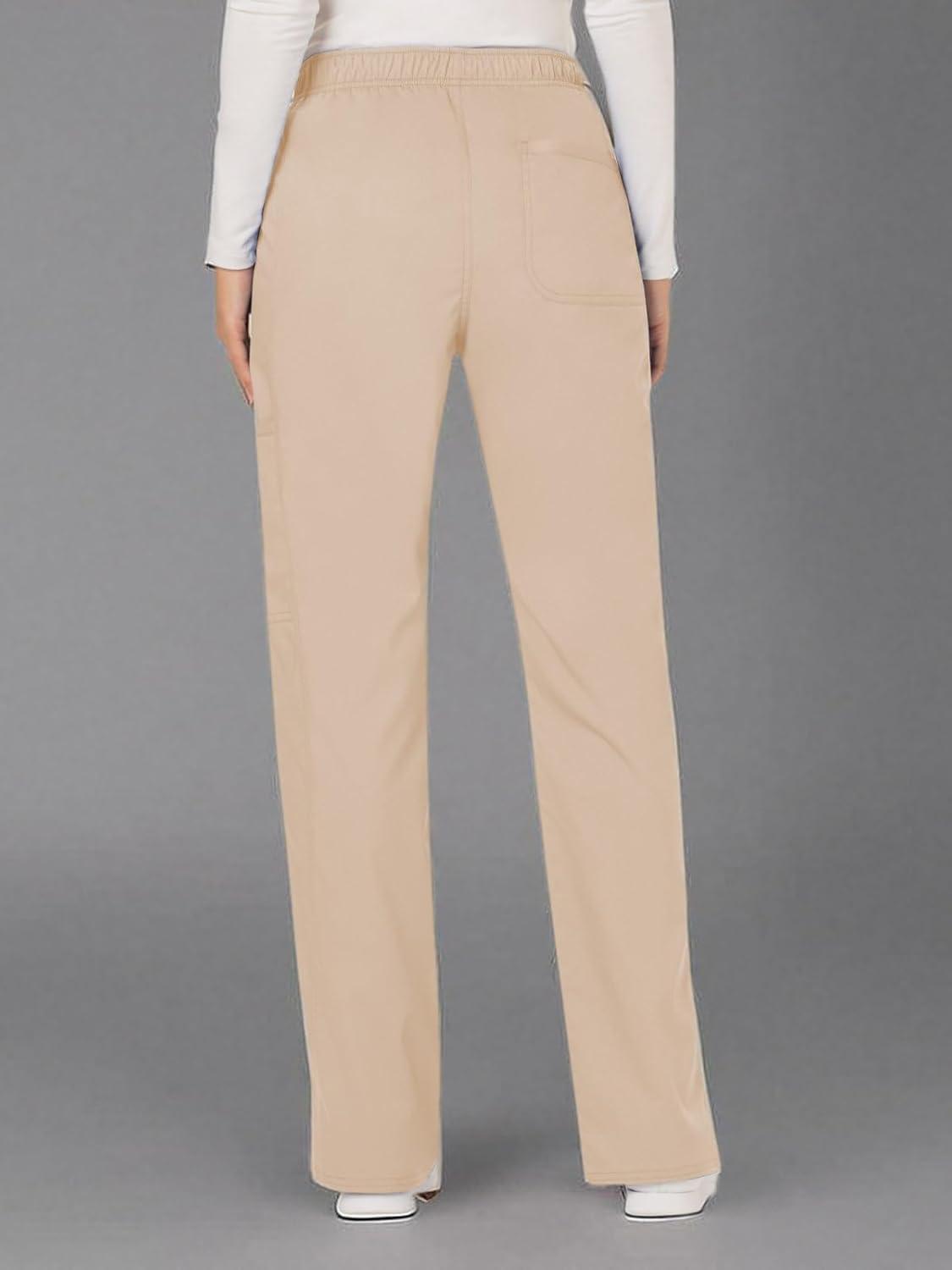 imageCherokee Women Scrubs Pant Workwear Revolution Mid Rise Moderate Flare Drawstring WW120Khaki