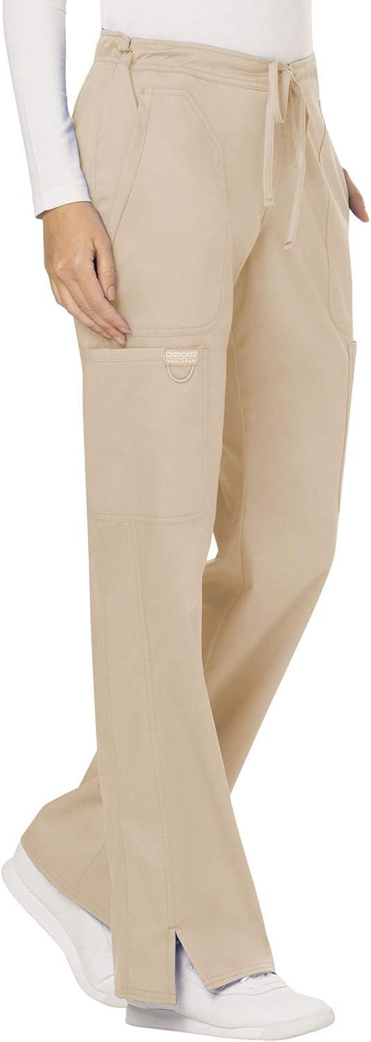imageCherokee Women Scrubs Pant Workwear Revolution Mid Rise Moderate Flare Drawstring WW120Khaki