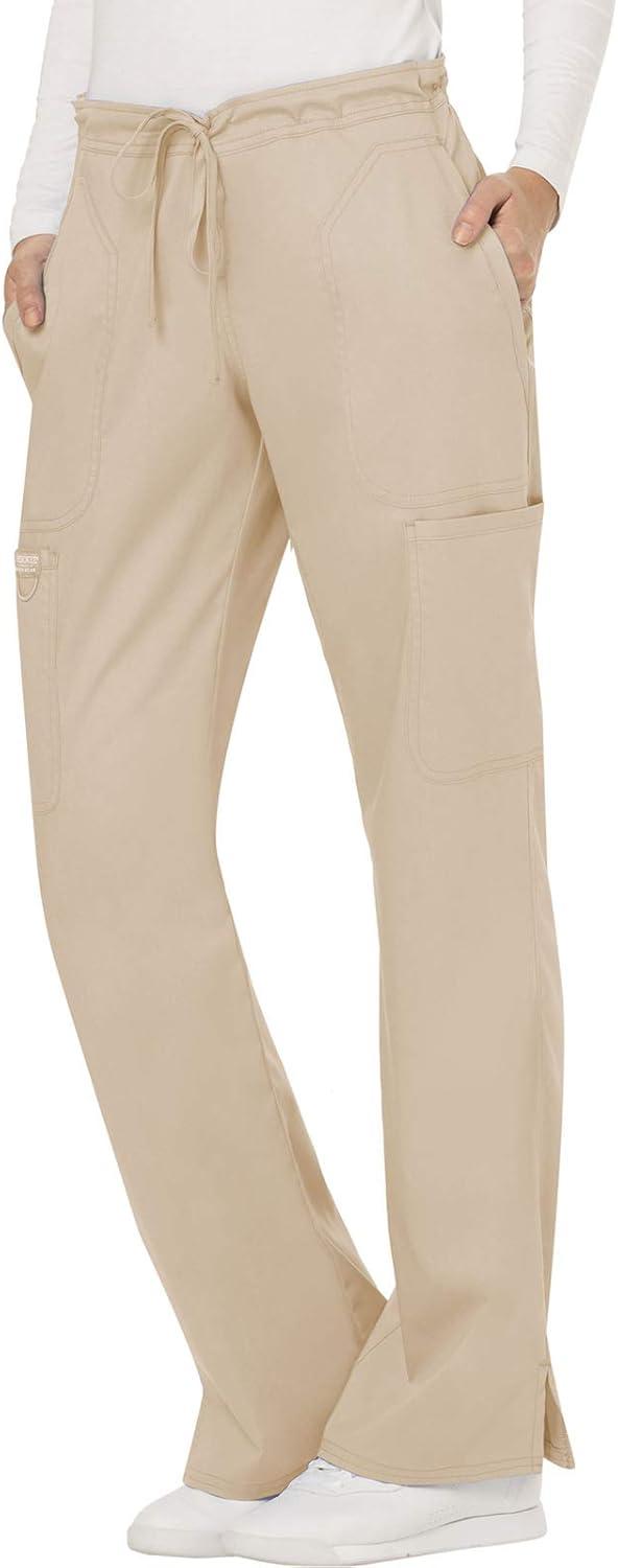 imageCherokee Women Scrubs Pant Workwear Revolution Mid Rise Moderate Flare Drawstring WW120Khaki