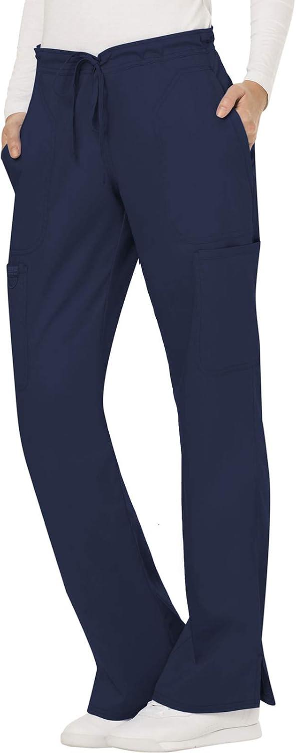 imageCherokee Women Scrubs Pant Workwear Revolution Mid Rise Moderate Flare Drawstring WW120Navy
