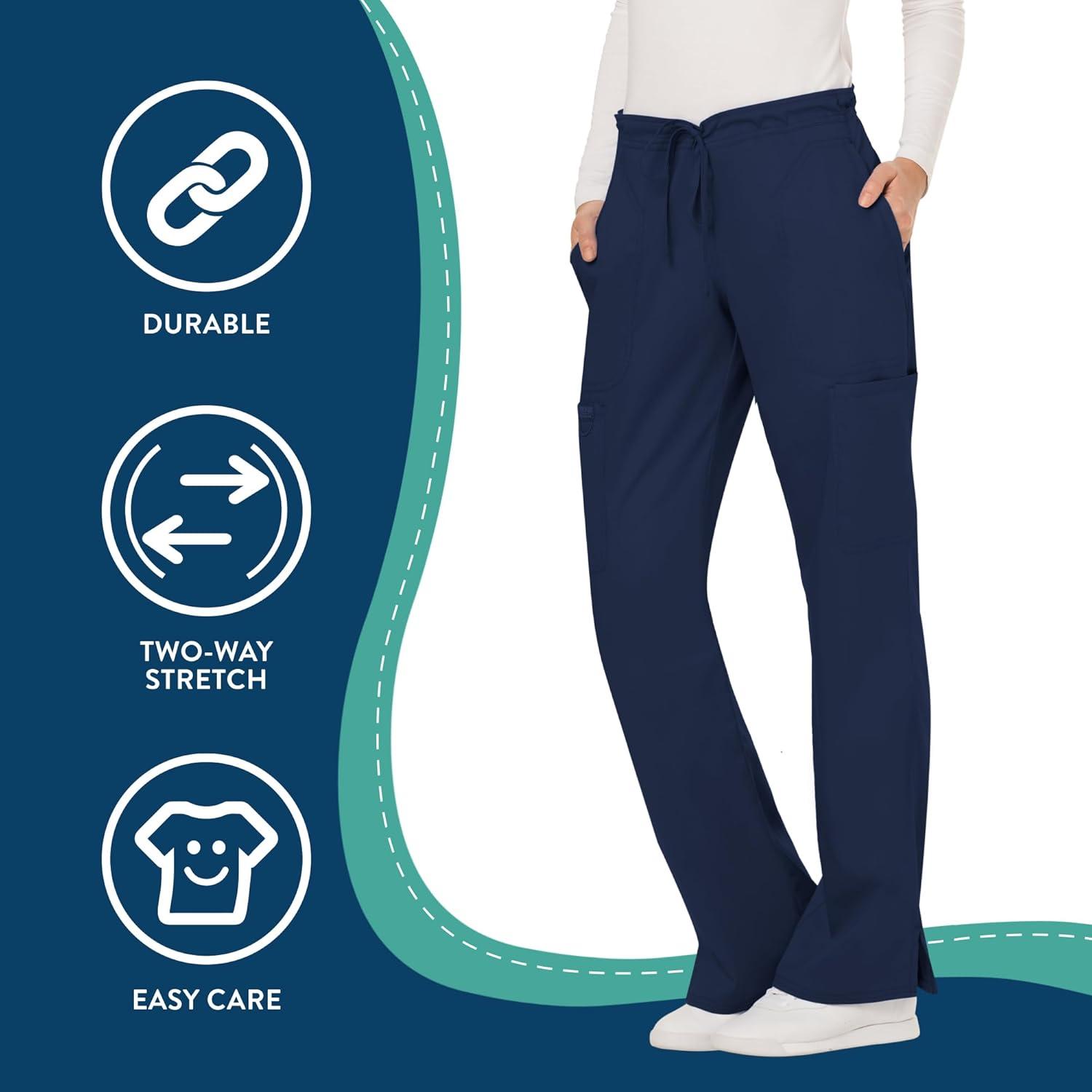 imageCherokee Women Scrubs Pant Workwear Revolution Mid Rise Moderate Flare Drawstring WW120Navy